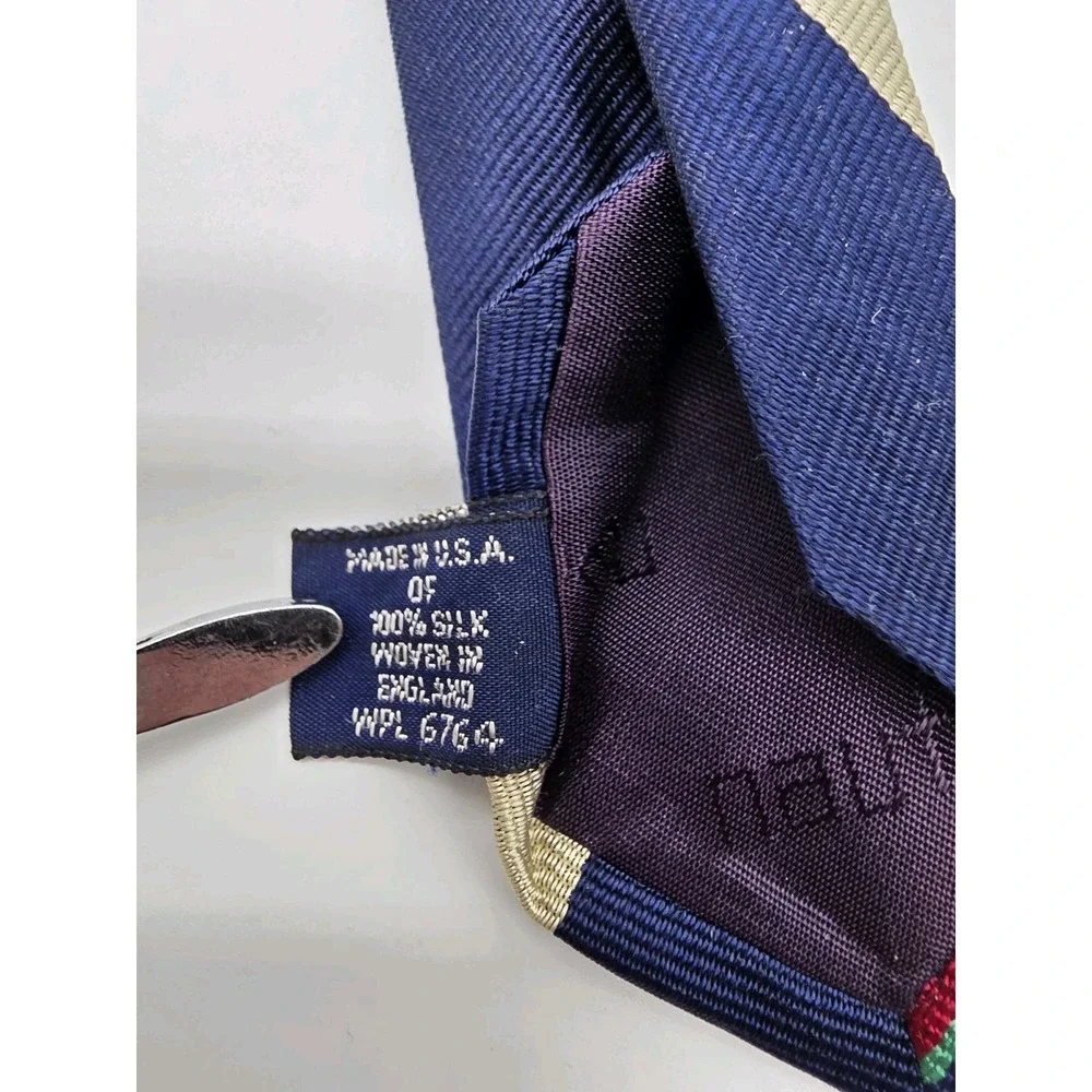 Vintage Nautica Repp Tie Mens Blue Red Silk Striped Necktie Made USA 58